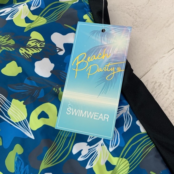 BEACH PARTY Blue and Green Patterned Swimsuit - Picture 3 of 5